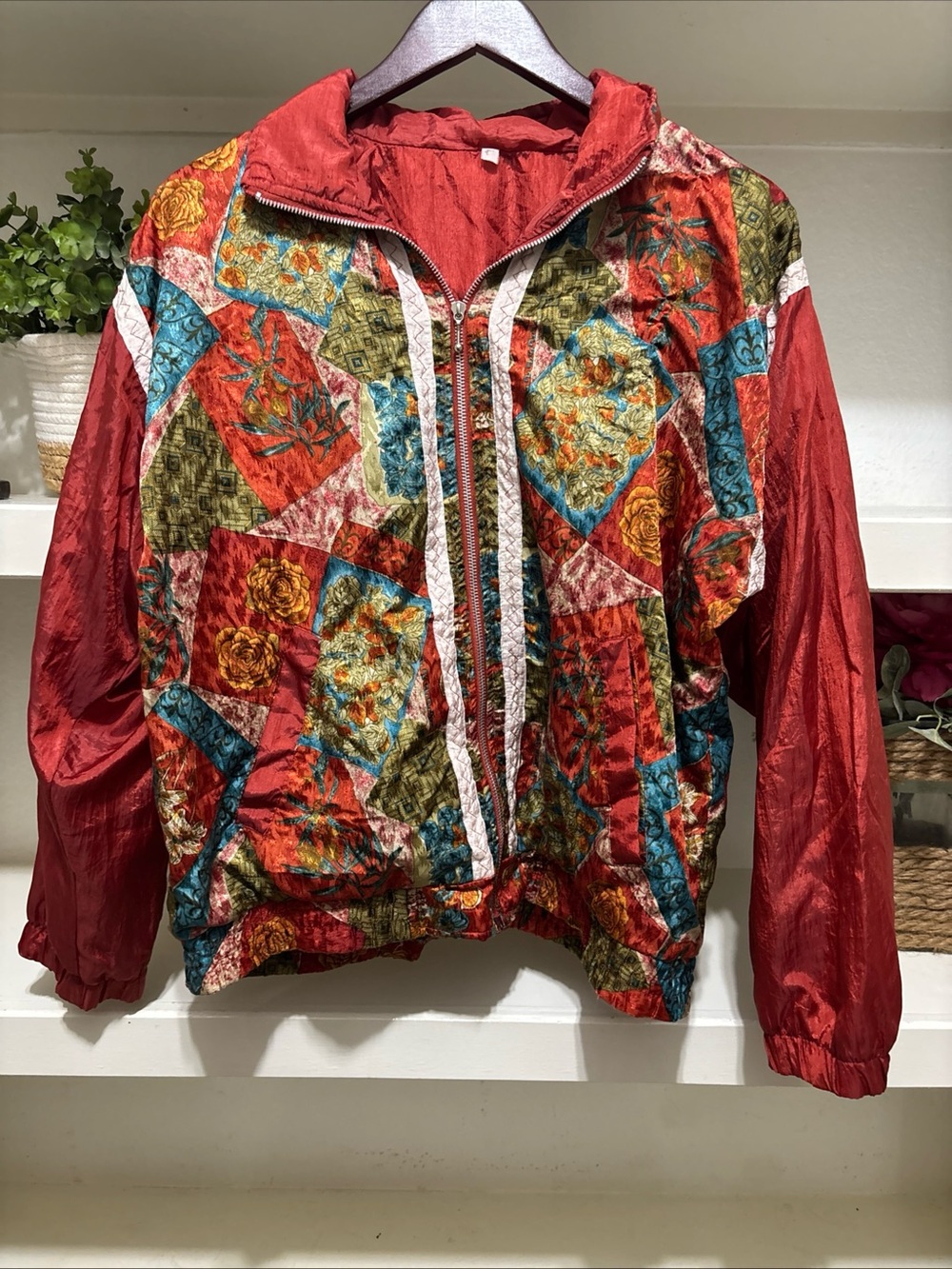 Y2K Unisex Red Windbreaker Full Zip Jacket  Size M